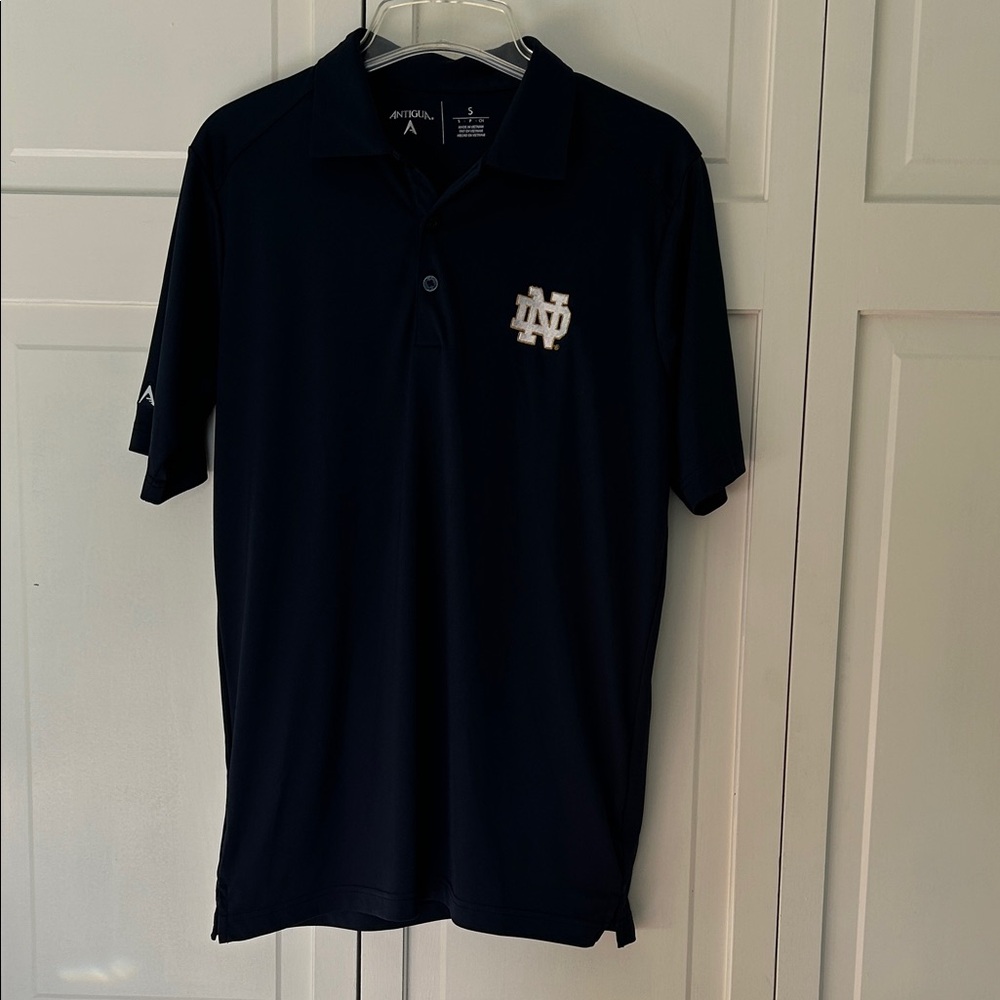 Antigua Men's Small Navy Polo with Notre Dame Fighting Irish Logo